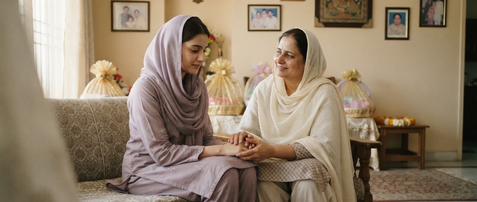 Women preparing Jahez gifts together